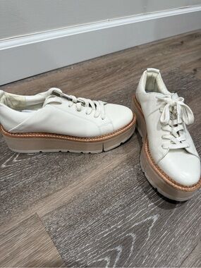Dolce Vita Off-White Leather Platform Sneakers with Tan Trim